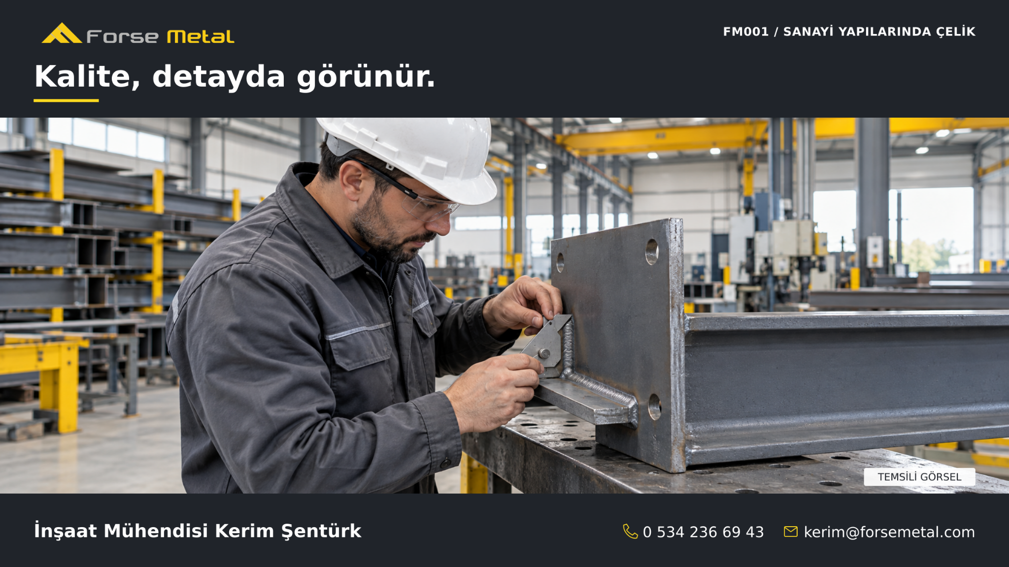 Çelik elemanda atölye ölçü ve kalite kontrolü yapan uzman.